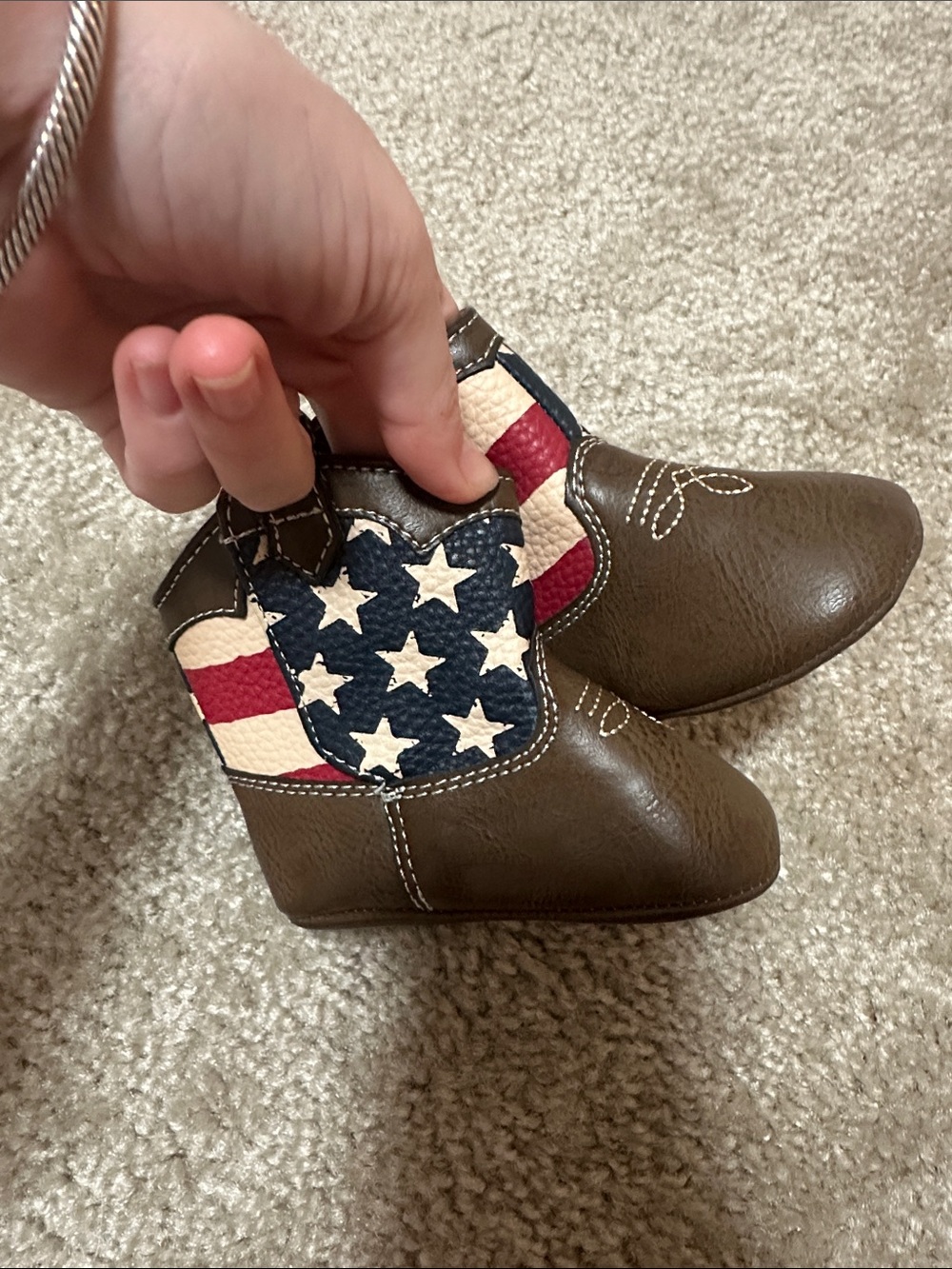 Baby Brown Cowboy Boots with American Flag Accent Size 2